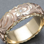 Rosegravering | Bred ring i guldfarve med blomstermønster – Visning 02