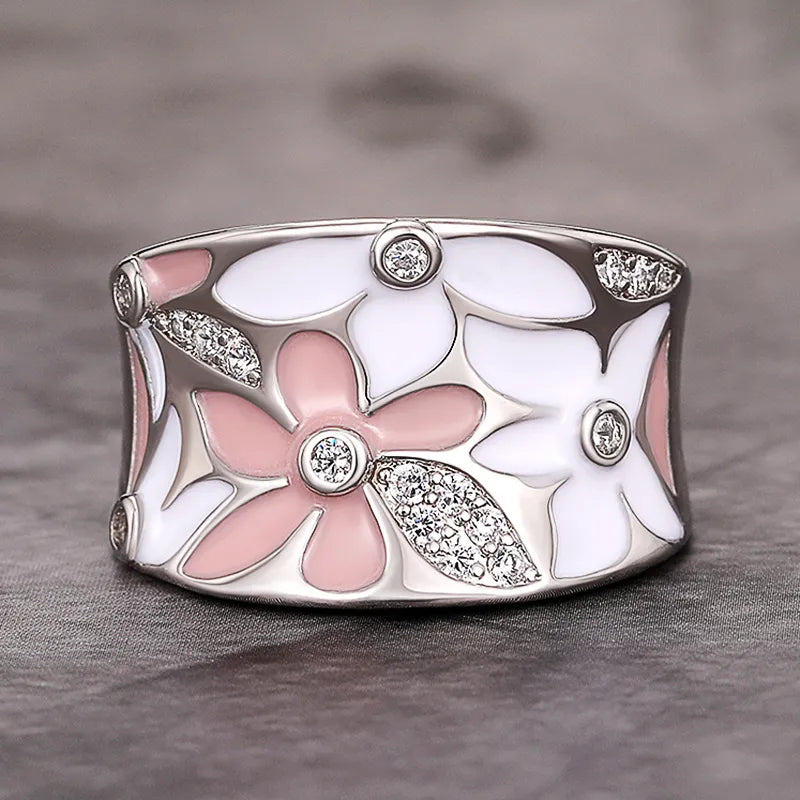 Kirsebærflor | Bred ring med lyserøde og hvide blomster – Visning 01