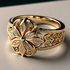 Blomsterbue | Ring i guldfarve med blomstermønster – Visning 01