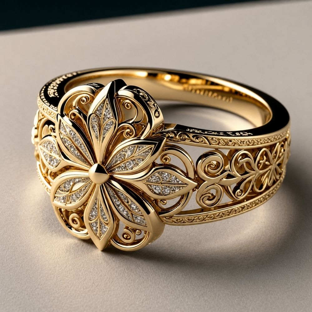Blomsterbue | Ring i guldfarve med blomstermønster – Visning 01