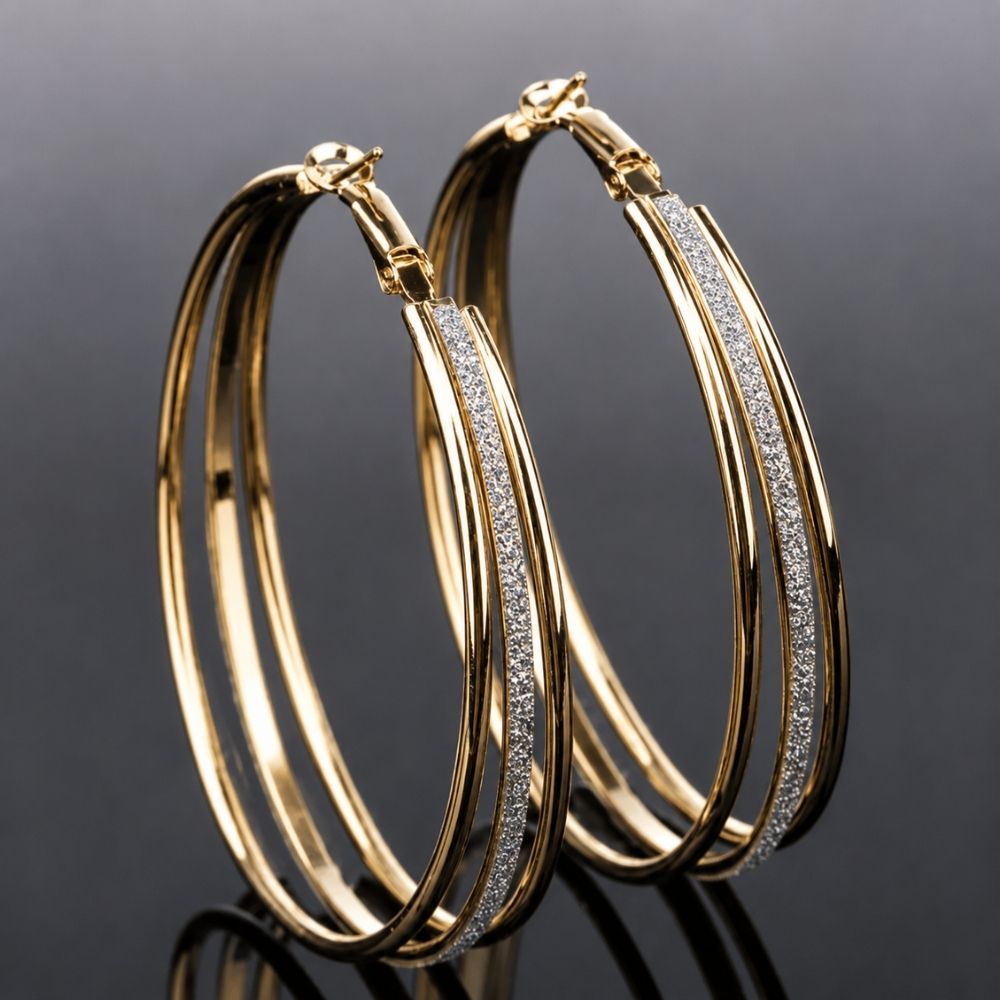 Retroring | Store guldfarvede creoler i flere ringe – Visning 01