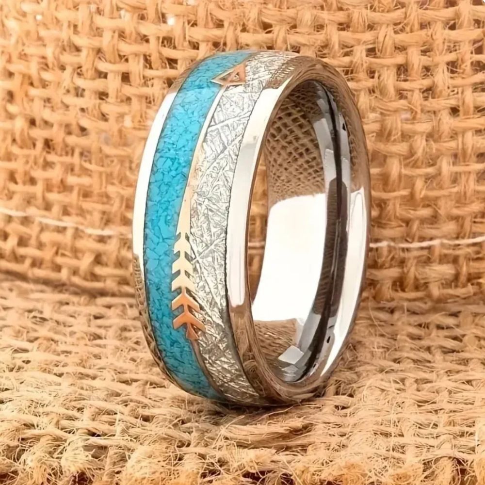 Kystbånd | Ring med turkisfarvet indlæg og lys kant – Visning 01