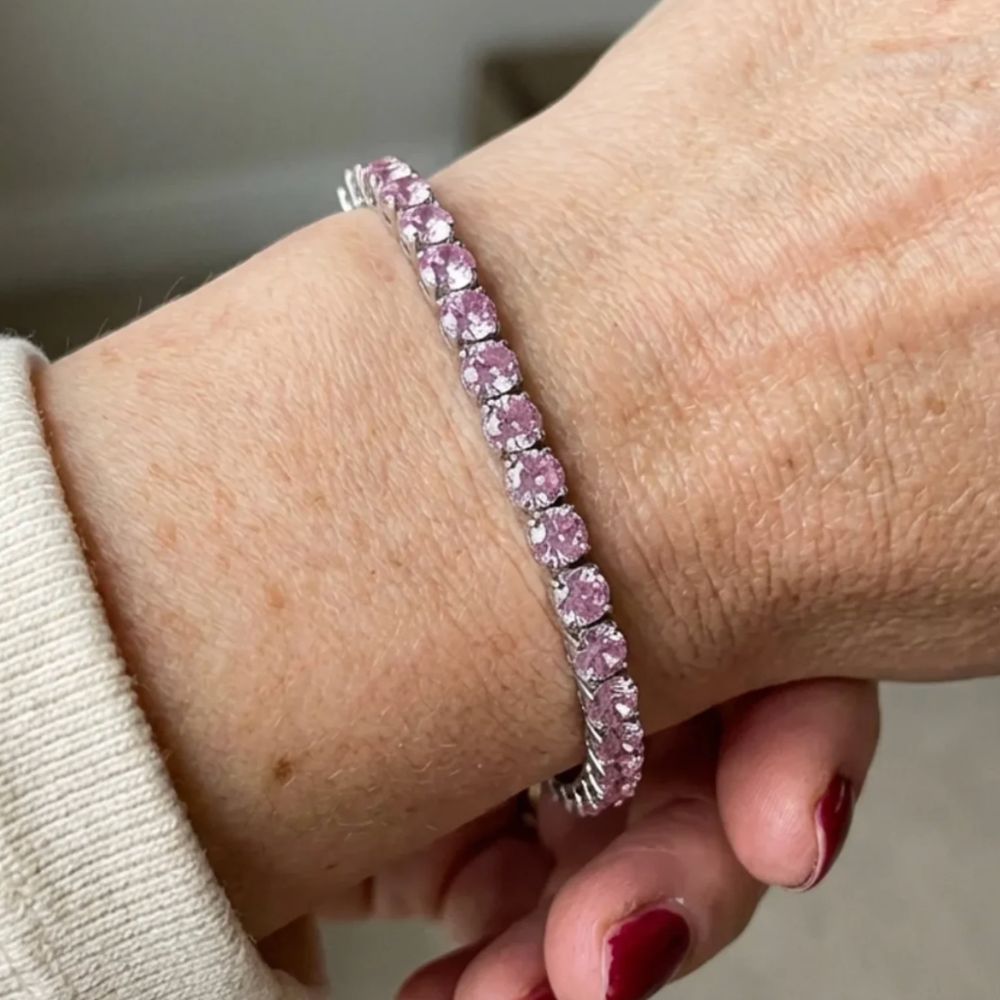 Rosenlinje | Tennisarmbånd med lyserøde sten – Visning 01