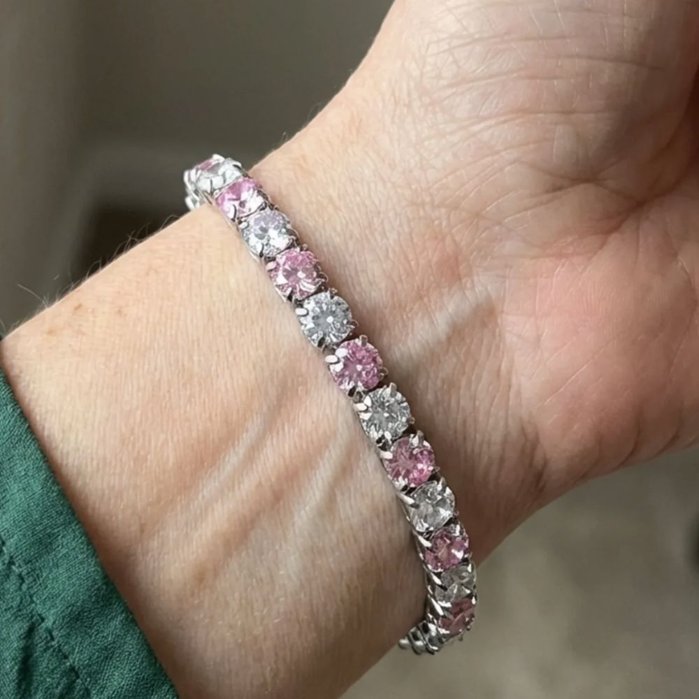 Rosenduo | Tennisarmbånd med lyserøde sten i to rækker – Visning 01