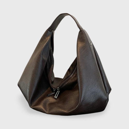 Mørkebrun Baggy oversize skuldertaske set forfra