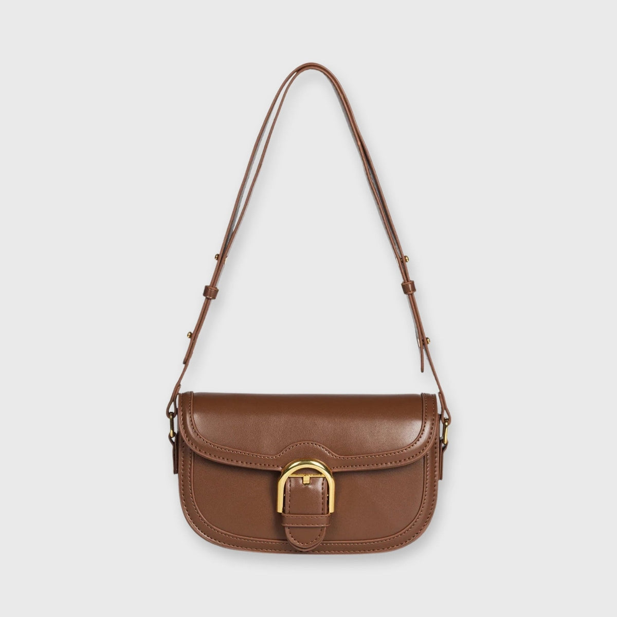 Brun Bella mini skuldertaske set forfra