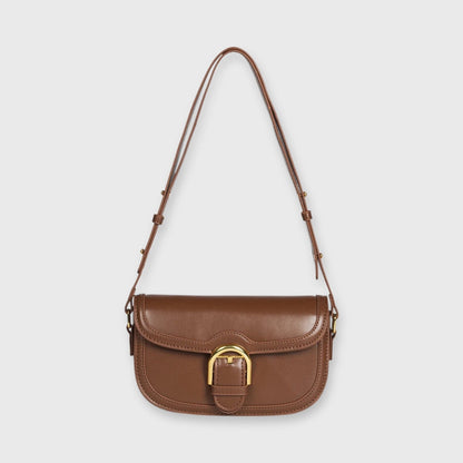 Brun Bella mini skuldertaske set forfra