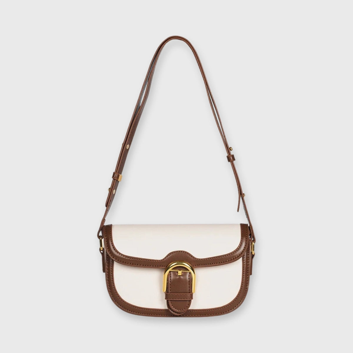 Creme/brun Bella mini skuldertaske set forfra
