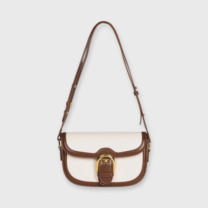 Creme/brun Bella mini skuldertaske set forfra