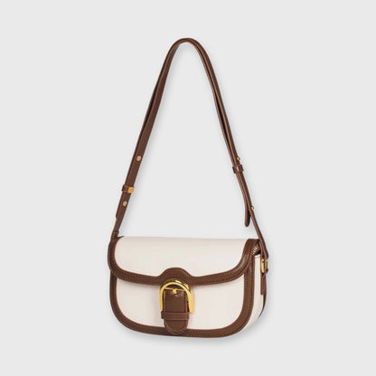 Creme/brun Bella mini skuldertaske set fra siden