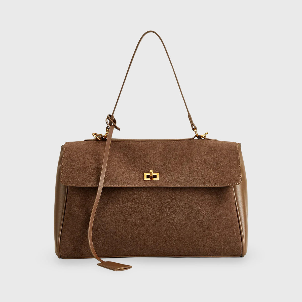 Brun Ciara Premium ruskindstaske set forfra