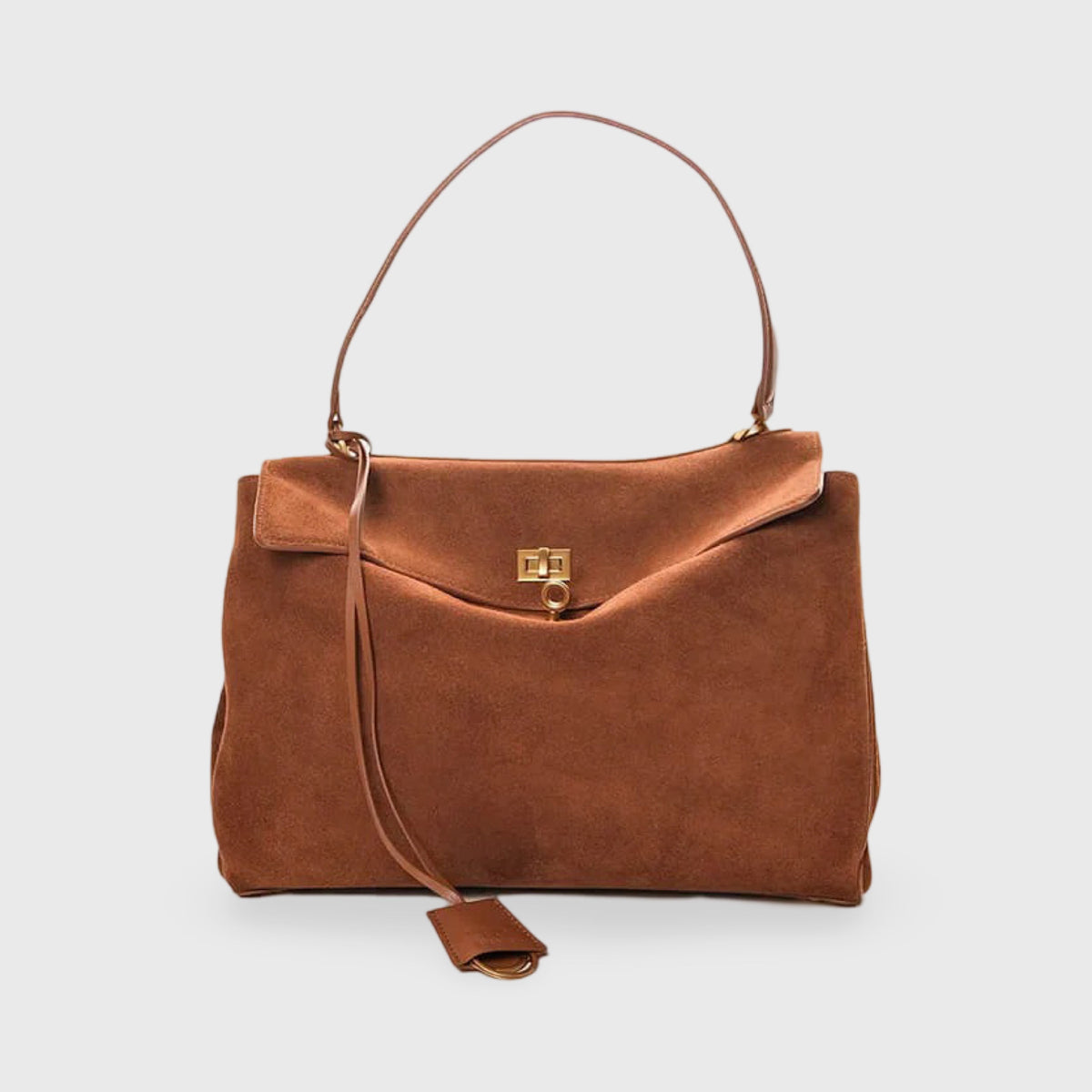 Cognac Ciara ruskind skuldertaske set forfra