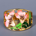 Tulipanflor | Bred ring i guldfarve med farvet blomstermotiv – Visning 01