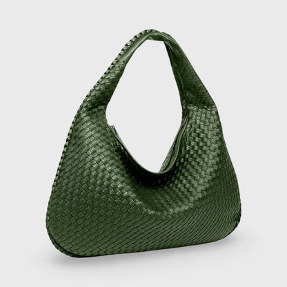 Olivengrøn Oversize vævet skuldertaske set forfra