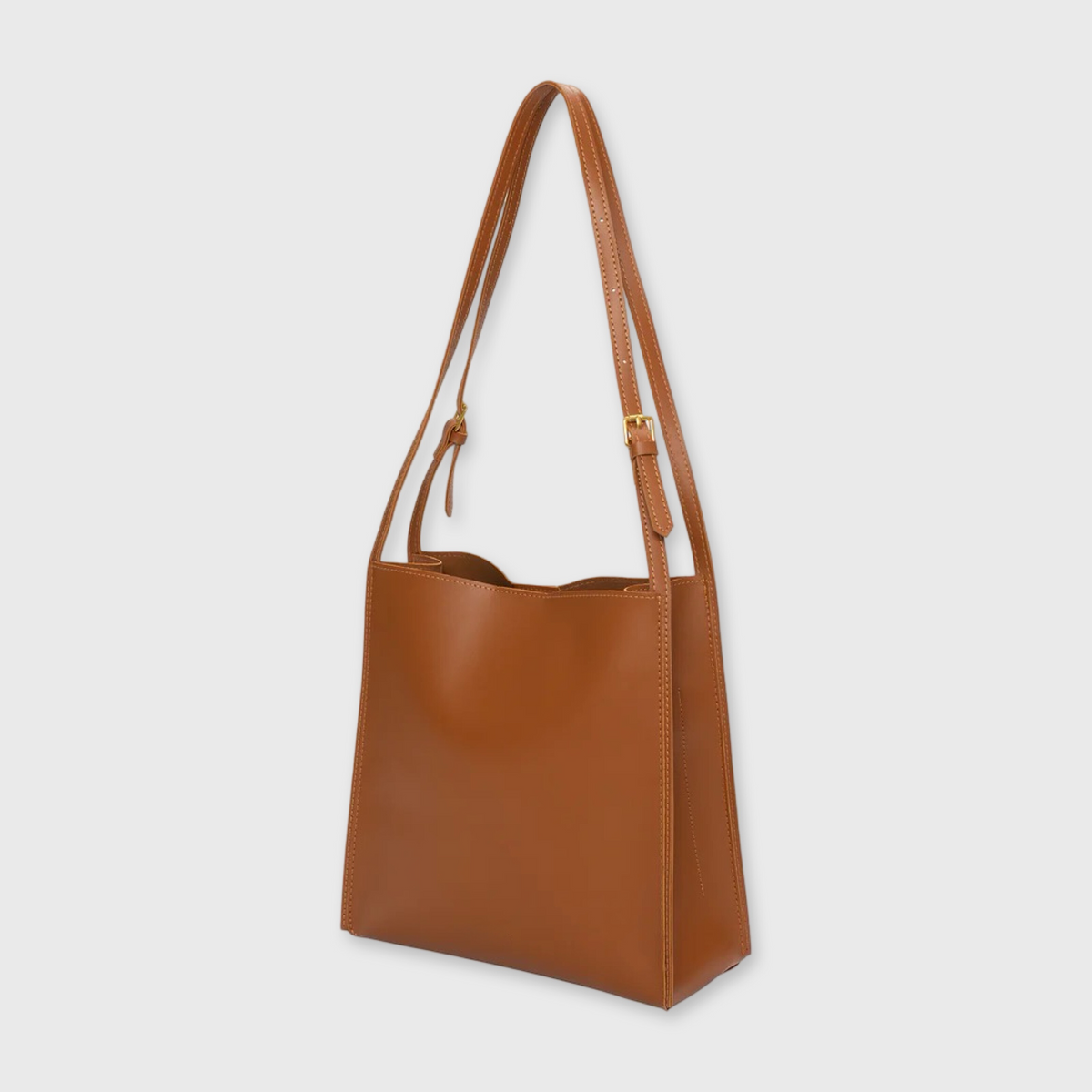 Cognac Tote skuldertaske set fra siden