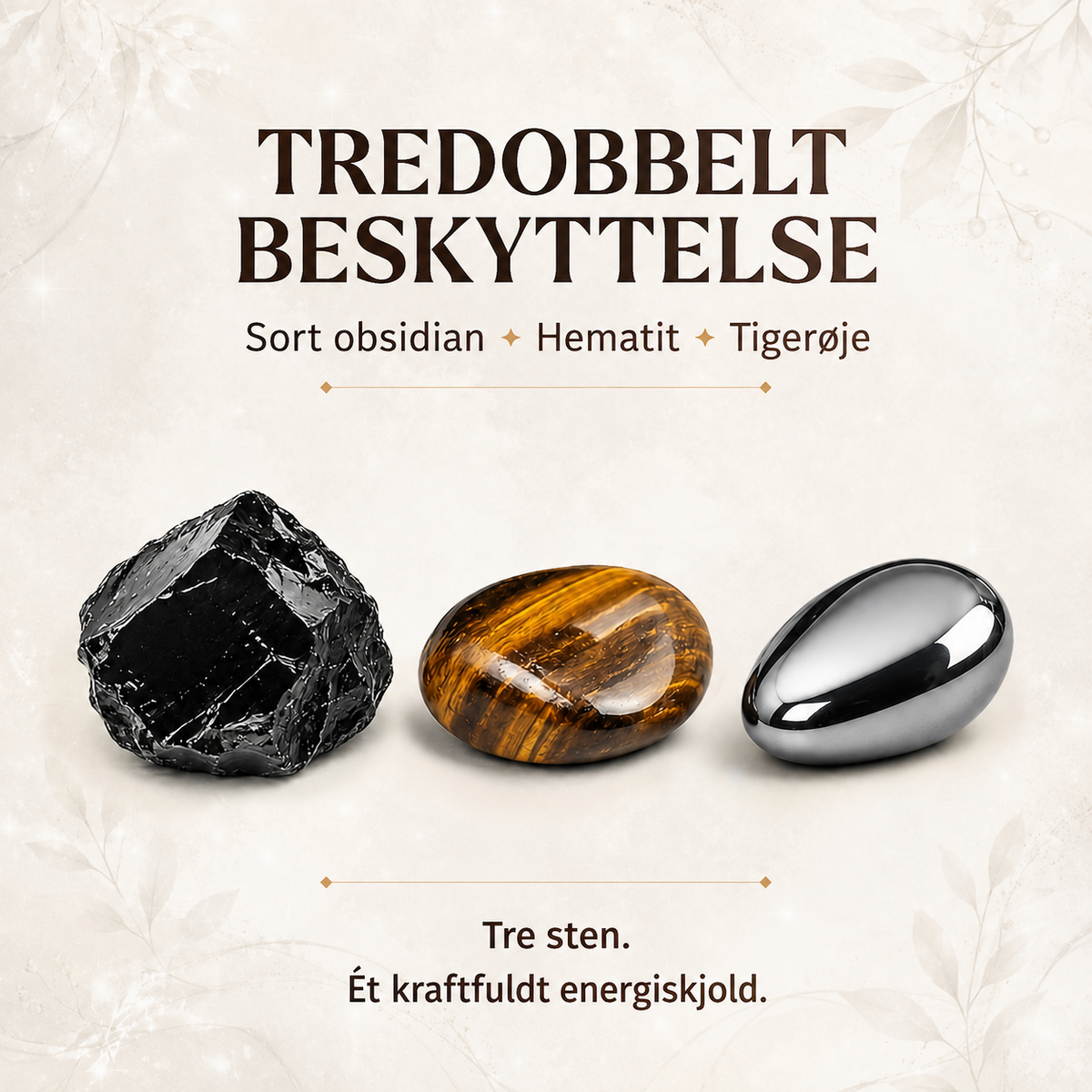 Tredobbelt beskyttelse med sort obsidian, hematit og tigerøje