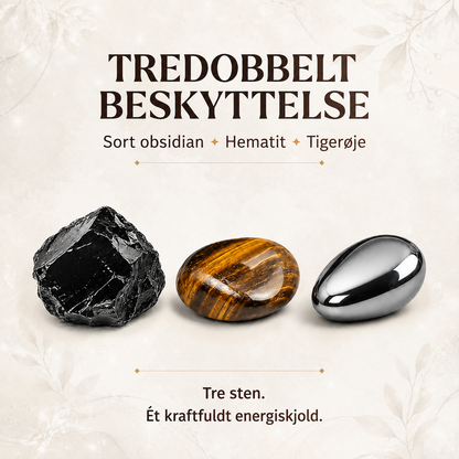 Tredobbelt beskyttelse med sort obsidian, hematit og tigerøje