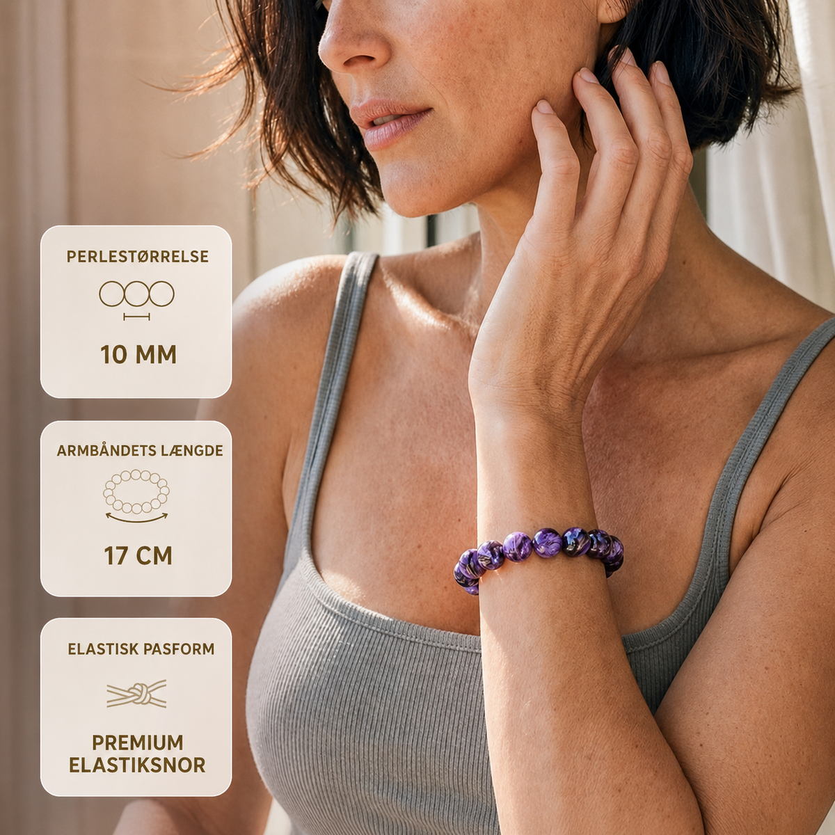 Urokkelig Intuition – Charoit-armbånd | 10 mm – billede 2