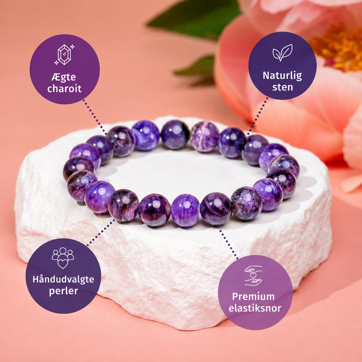 Urokkelig Intuition – Charoit-armbånd | 10 mm – billede 4