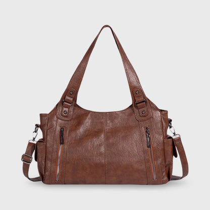 Cognac Valentina skuldertaske set forfra