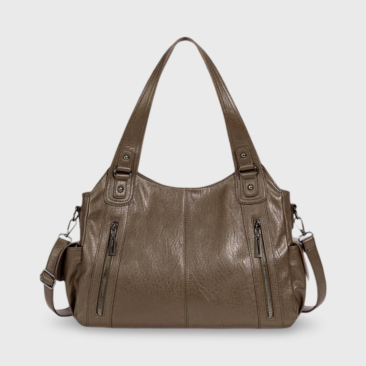 Taupe Valentina skuldertaske set forfra