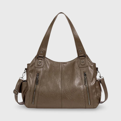 Taupe Valentina skuldertaske set forfra