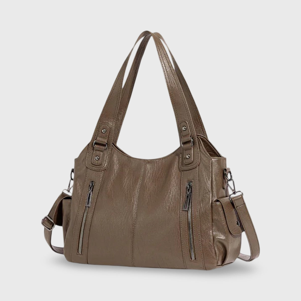Taupe Valentina skuldertaske set fra siden
