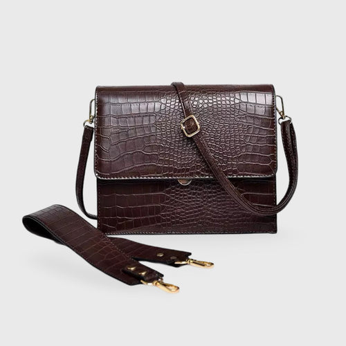 Mørkebrun Workday croco crossbody set forfra