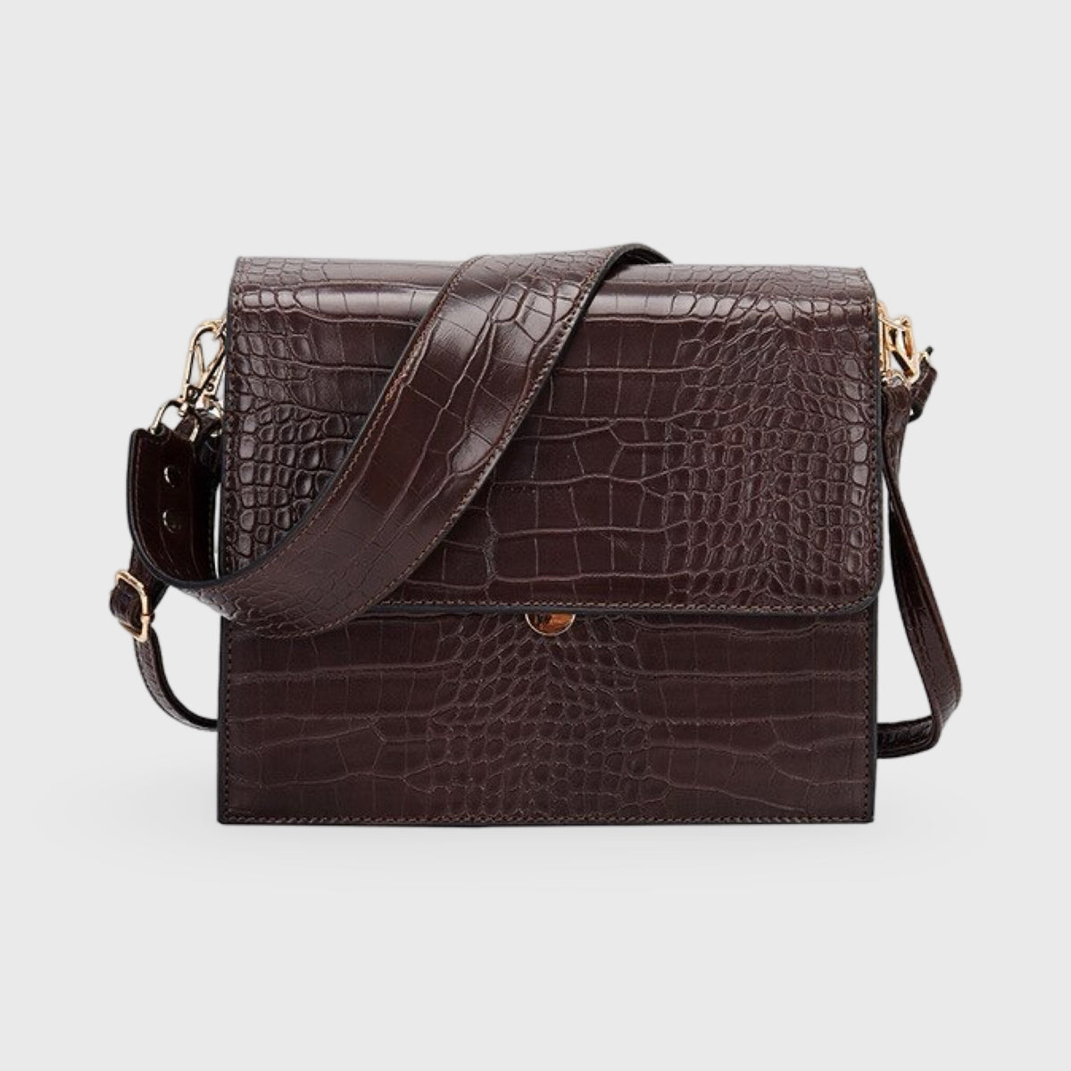 Mørkebrun Workday croco crossbody set fra siden