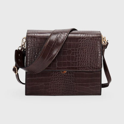 Mørkebrun Workday croco crossbody set fra siden