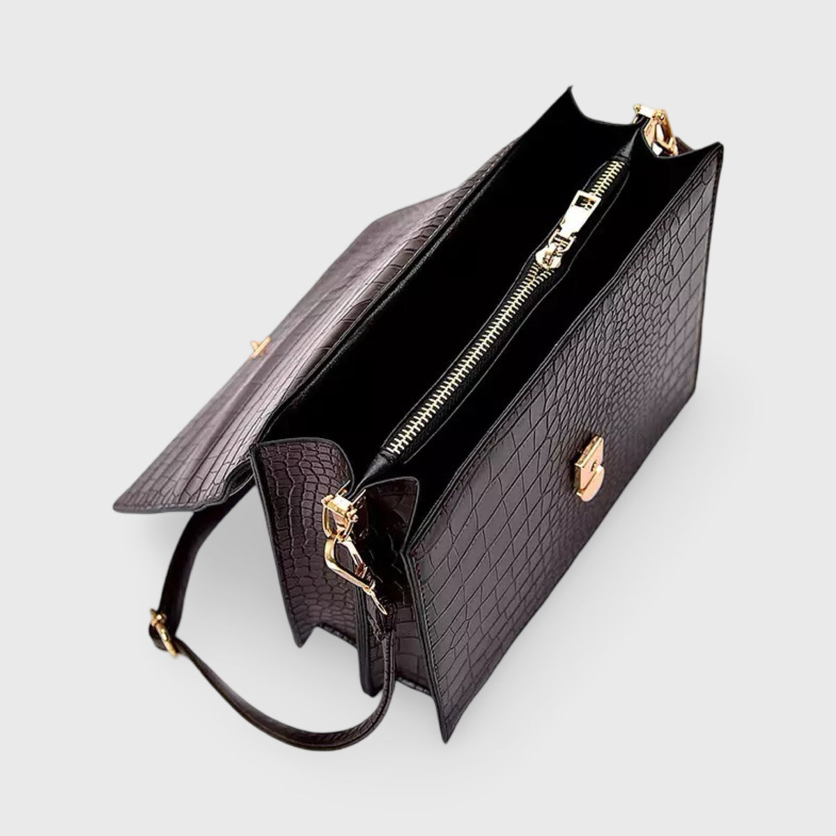Mørkebrun Workday croco crossbody detaljebillede