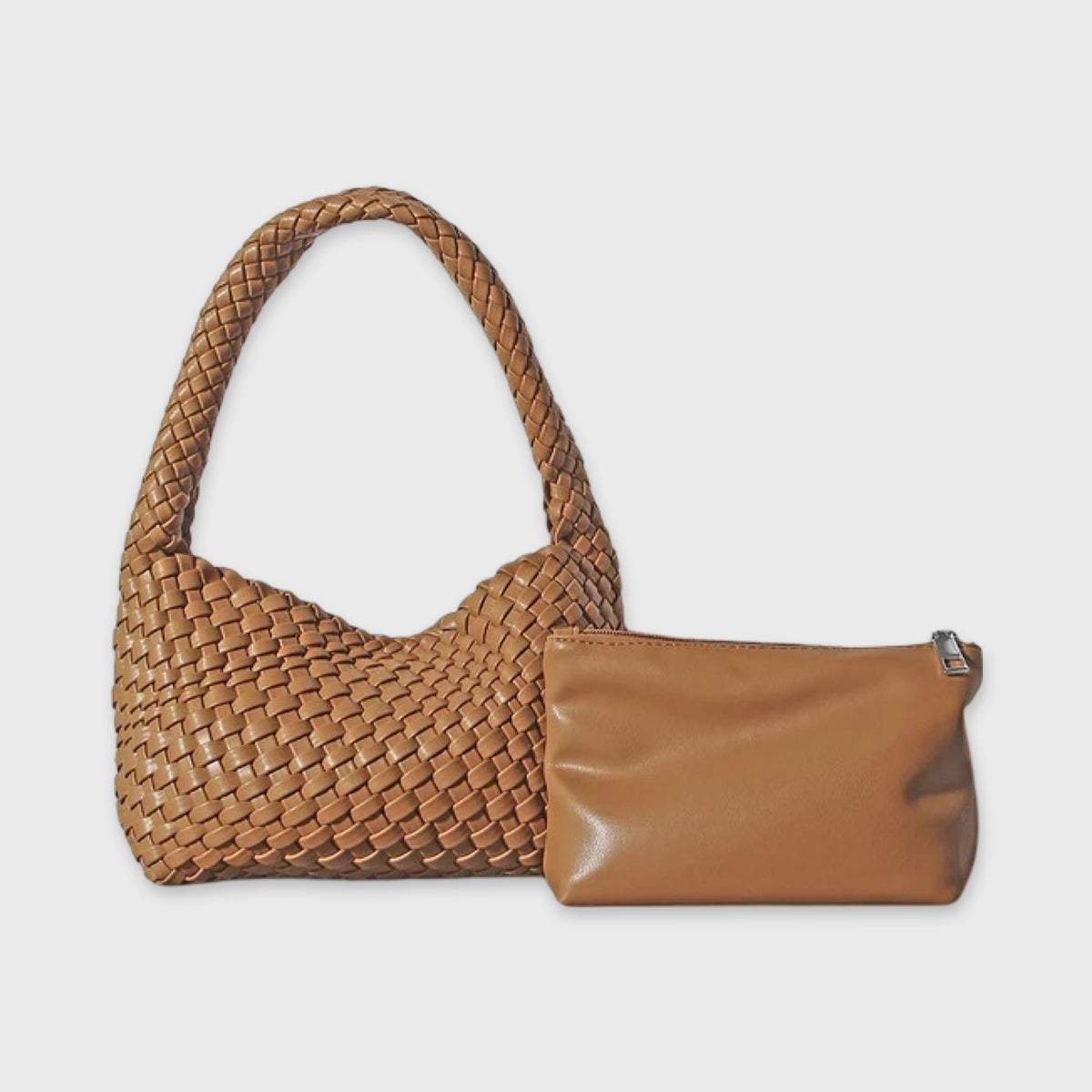 Cognac Woven skuldertaske set forfra