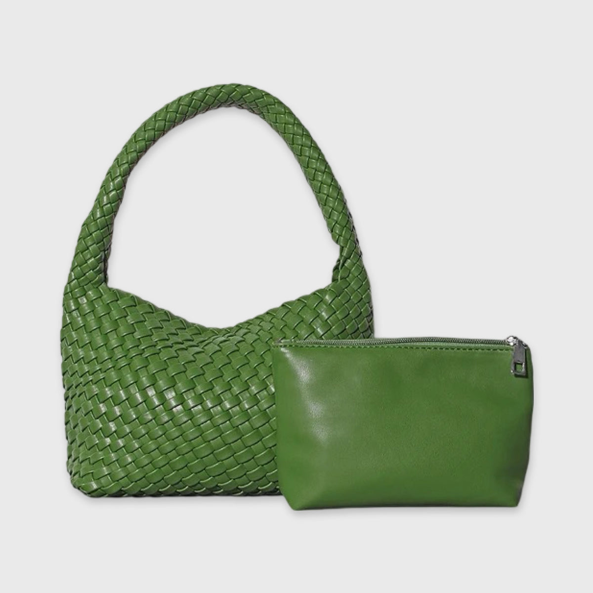 Grøn Woven skuldertaske set forfra