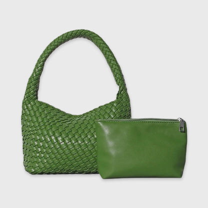 Grøn Woven skuldertaske set forfra