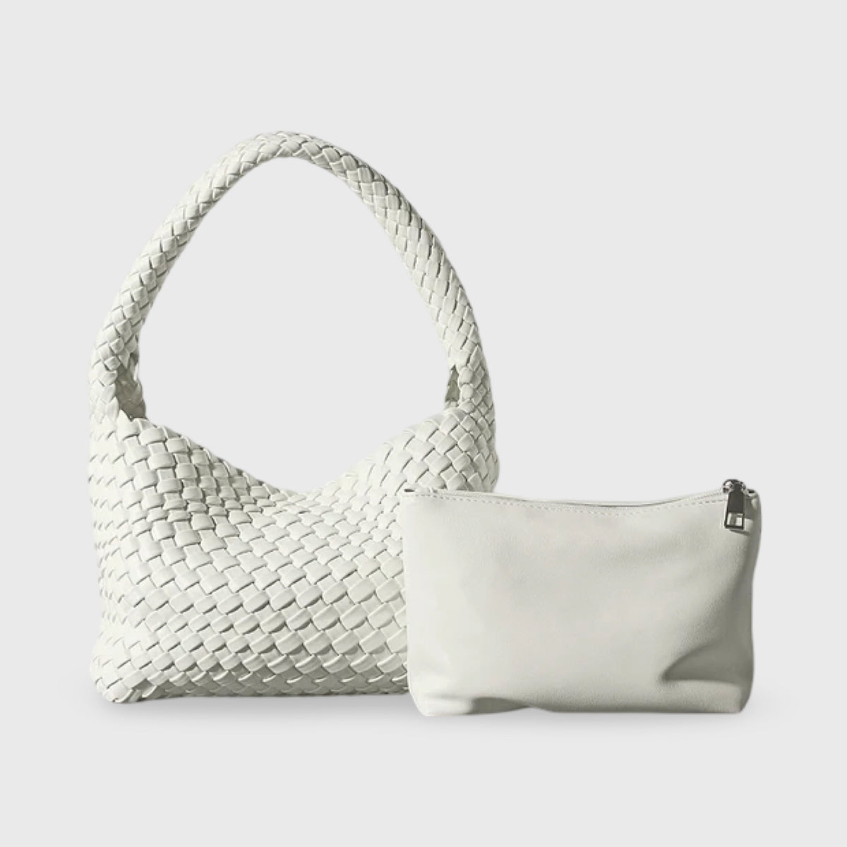 Hvid Woven skuldertaske set forfra