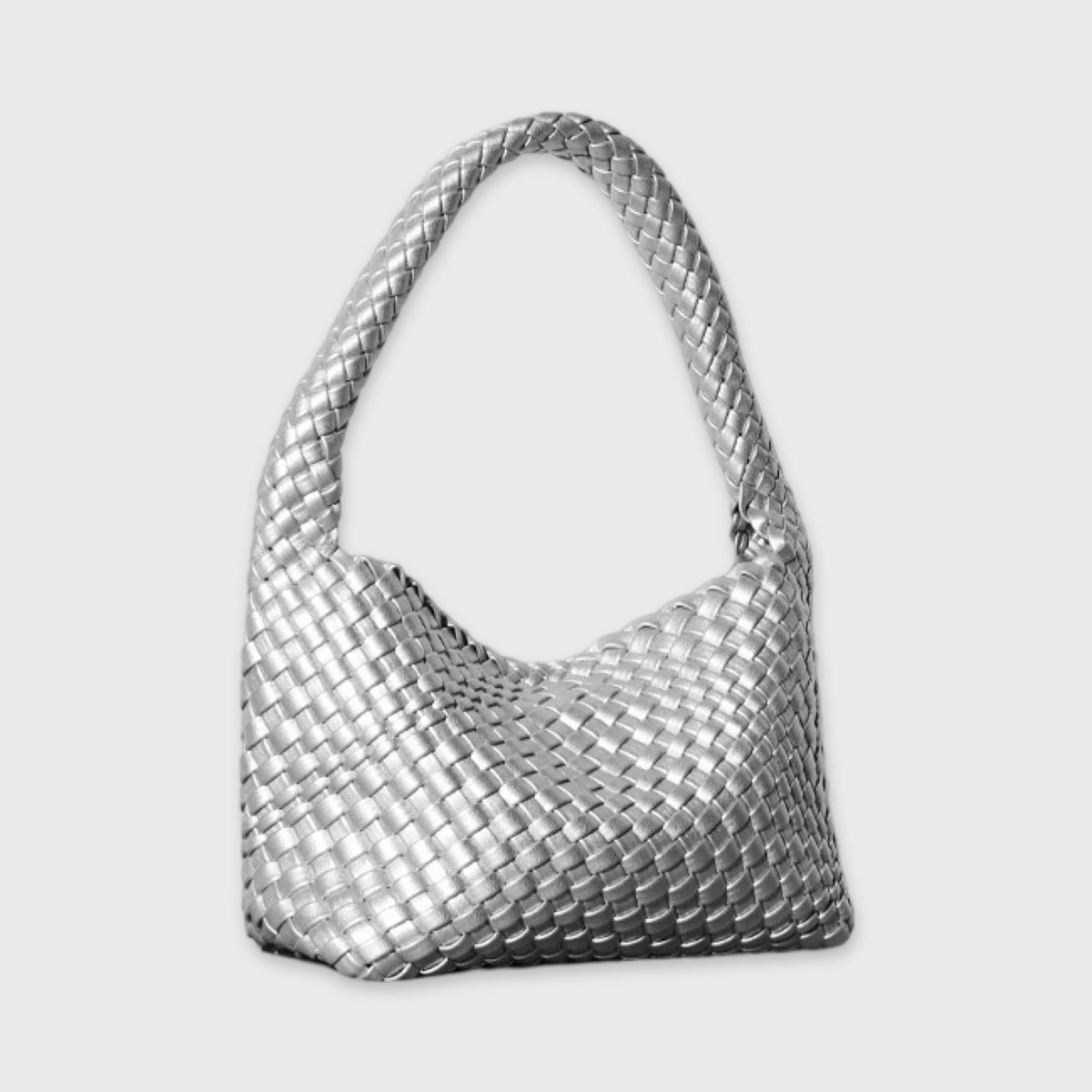 Sølv Woven skuldertaske set fra siden