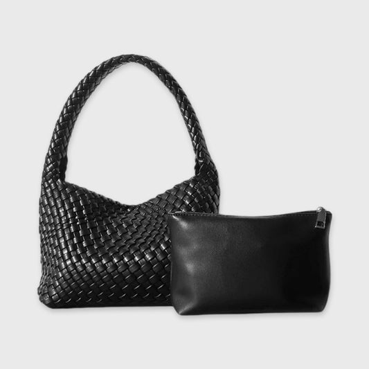 Sort Woven skuldertaske set forfra